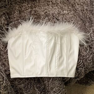 Windsor White Feather Trim Crop Top